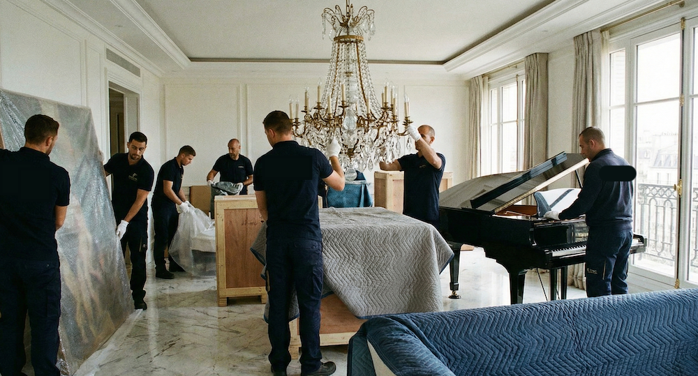 déménageurs en action lors d'un déménagement de luxe