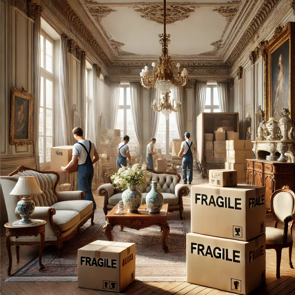 équipe de déménageurs sur un déménagement de luxe